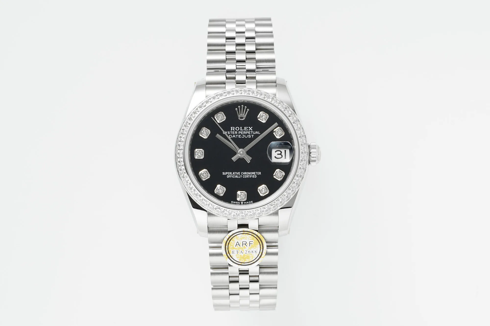 AR Factory Rolex Datejust 31mm Black Diamond Dial with Diamond Bezel Stainless Steel Jubilee Bracelet Women’s Luxury Watch