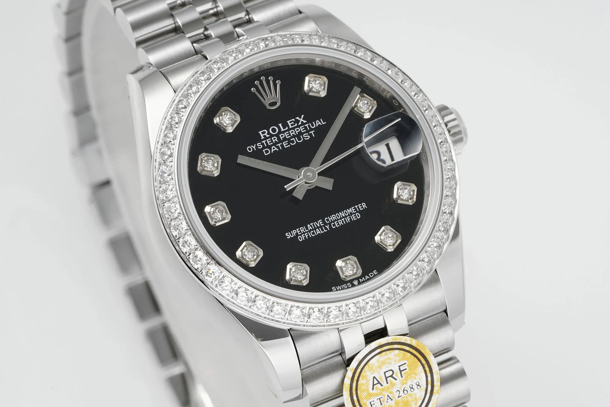 AR Factory Rolex Datejust 31mm Black Diamond Dial with Diamond Bezel Stainless Steel Jubilee Bracelet Women’s Luxury Watch - 图片 3