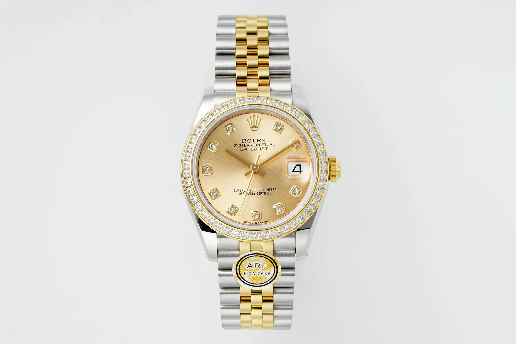 AR Factory Rolex Datejust 31mm Champagne Dial Diamond Bezel Two-Tone Yellow Gold & Stainless Steel Jubilee Bracelet Women’s Watch