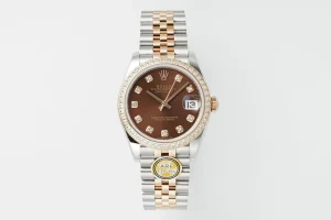 AR Factory Rolex Datejust 31mm Chocolate Brown Dial Diamond Bezel Everose Gold and Steel Jubilee Bracelet Women’s Watch