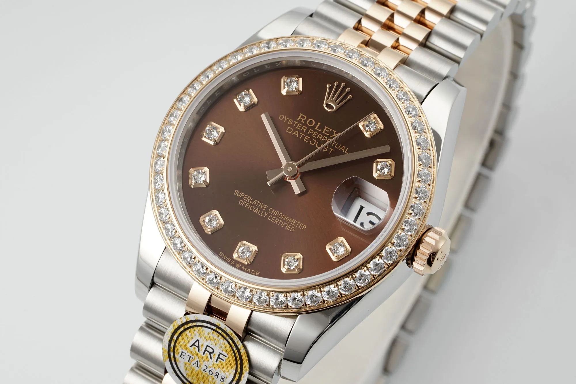 AR Factory Rolex Datejust 31mm Chocolate Brown Dial Diamond Bezel Everose Gold and Steel Jubilee Bracelet Women’s Watch - 图片 2