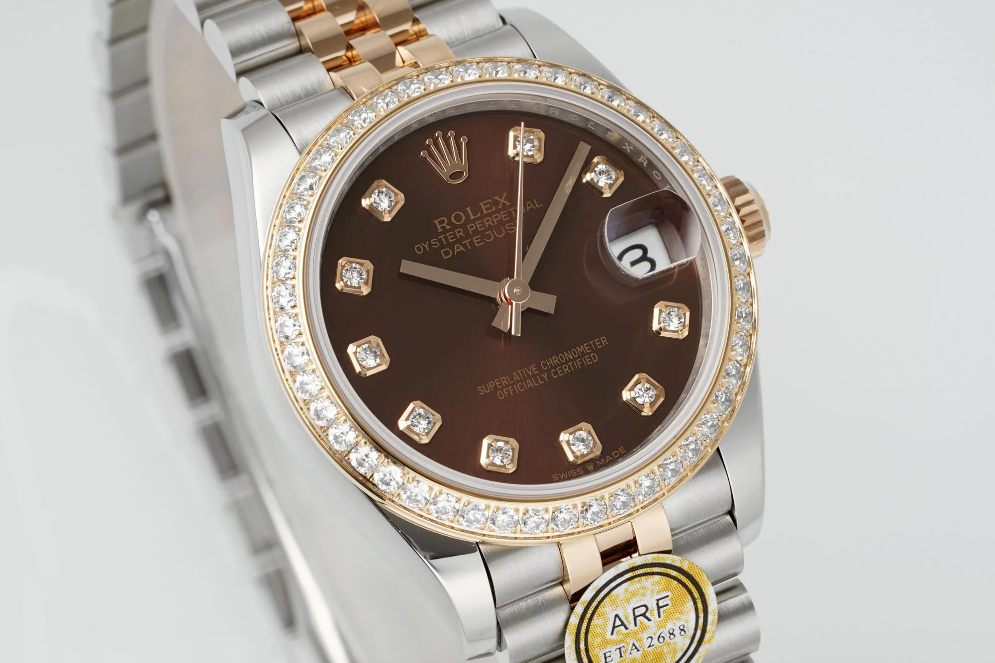 AR Factory Rolex Datejust 31mm Chocolate Brown Dial Diamond Bezel Everose Gold and Steel Jubilee Bracelet Women’s Watch - 图片 3
