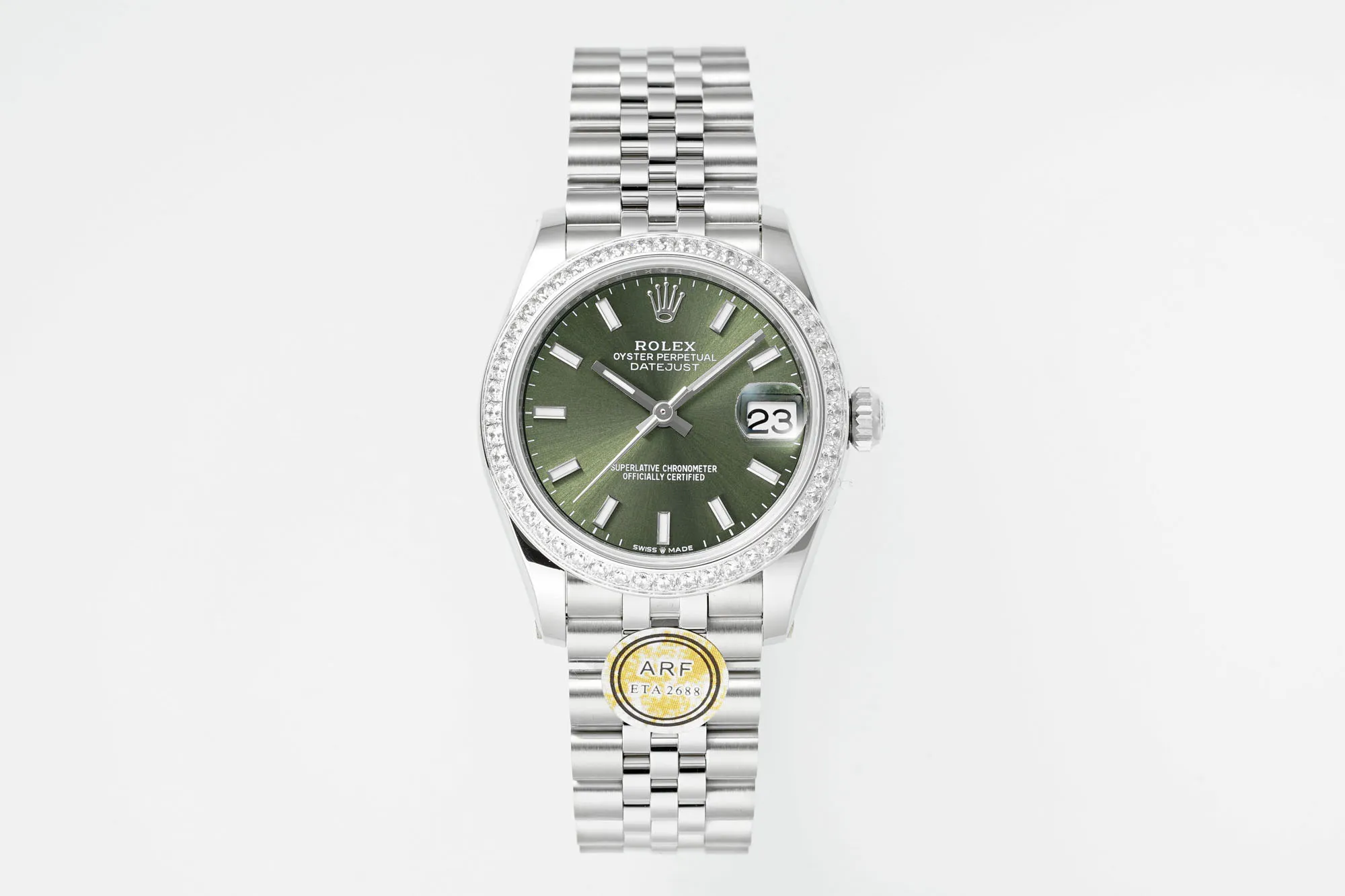 AR Factory Rolex Datejust 31mm Green Dial Diamond Bezel Stainless Steel Jubilee Bracelet Women’s Luxury Watch