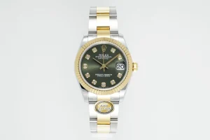 AR Factory Rolex Datejust 31mm Green Dial Diamond-Set Fluted Bezel Two-Tone Oystersteel and Yellow Gold Oyster Bracelet Watch
