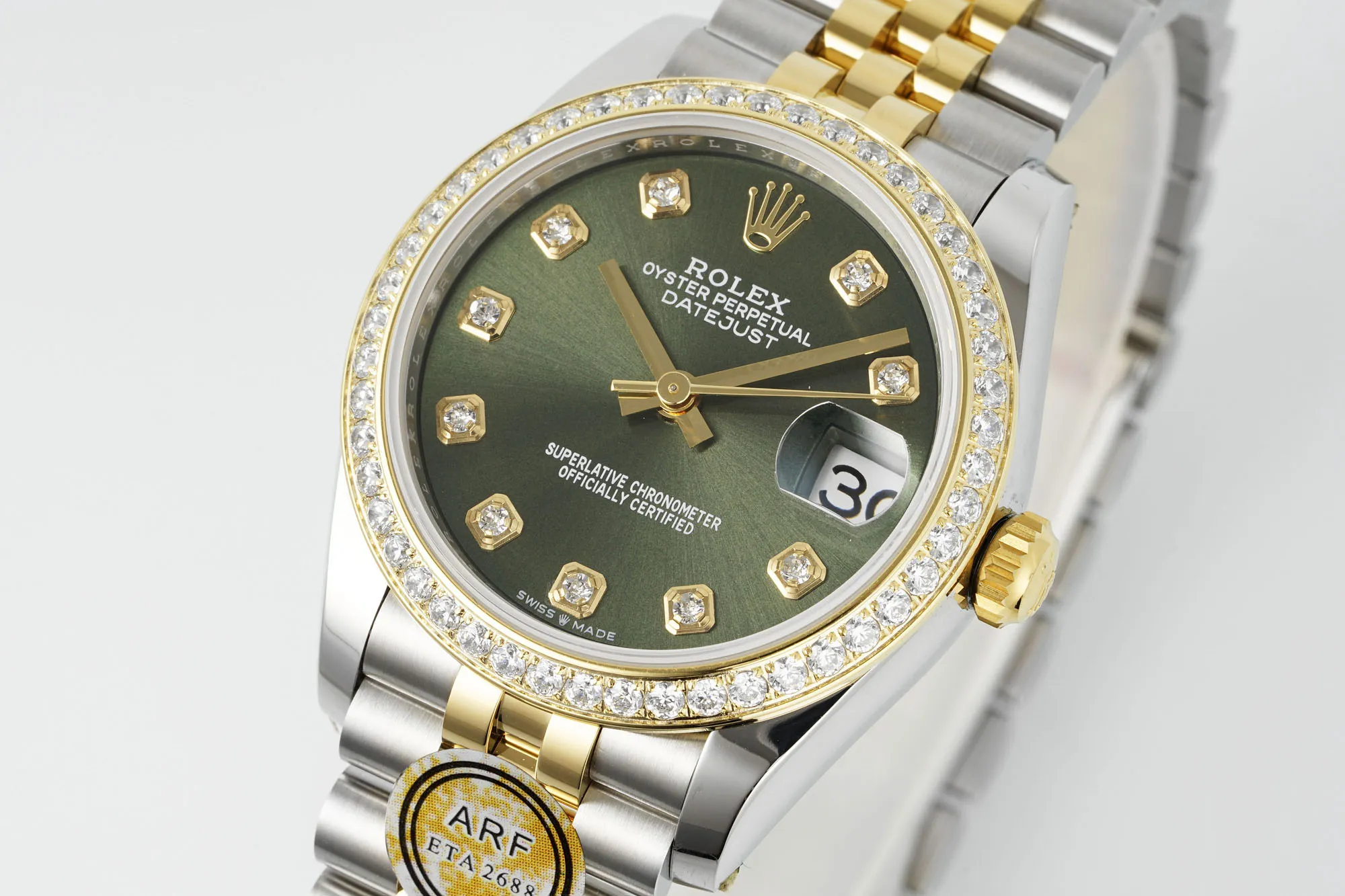 AR Factory Rolex Datejust 31mm Olive Green Dial Diamond Bezel Two-Tone Gold & Steel Jubilee Bracelet Ladies Watch - 图片 3