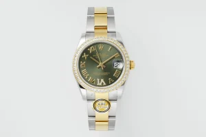 AR Factory Rolex Datejust 31mm Olive Green Roman Dial Diamond Bezel Two-Tone Steel and Yellow Gold Oyster Bracelet Ladies Watch