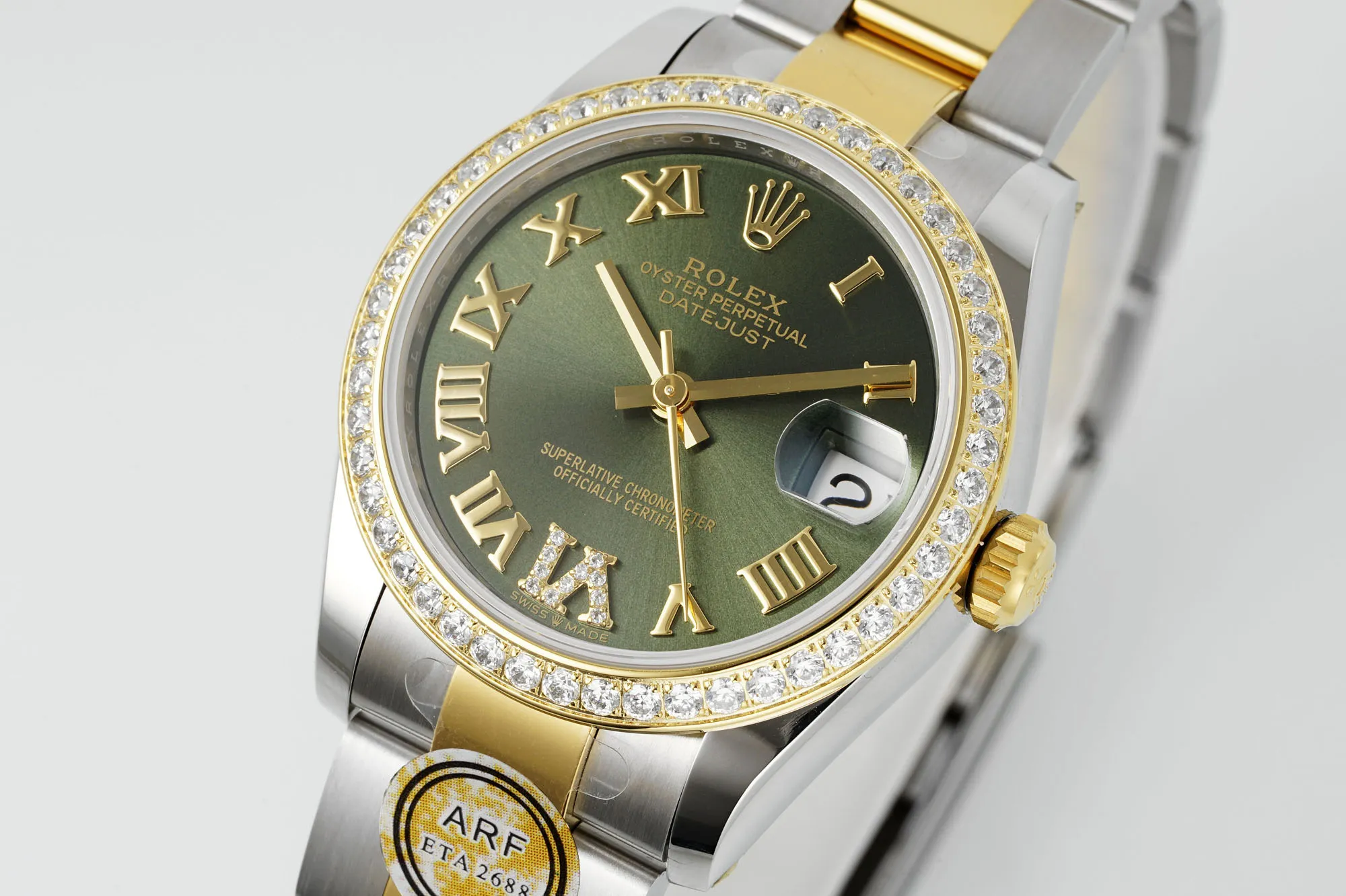 AR Factory Rolex Datejust 31mm Olive Green Roman Dial Diamond Bezel Two-Tone Steel and Yellow Gold Oyster Bracelet Ladies Watch - 图片 2