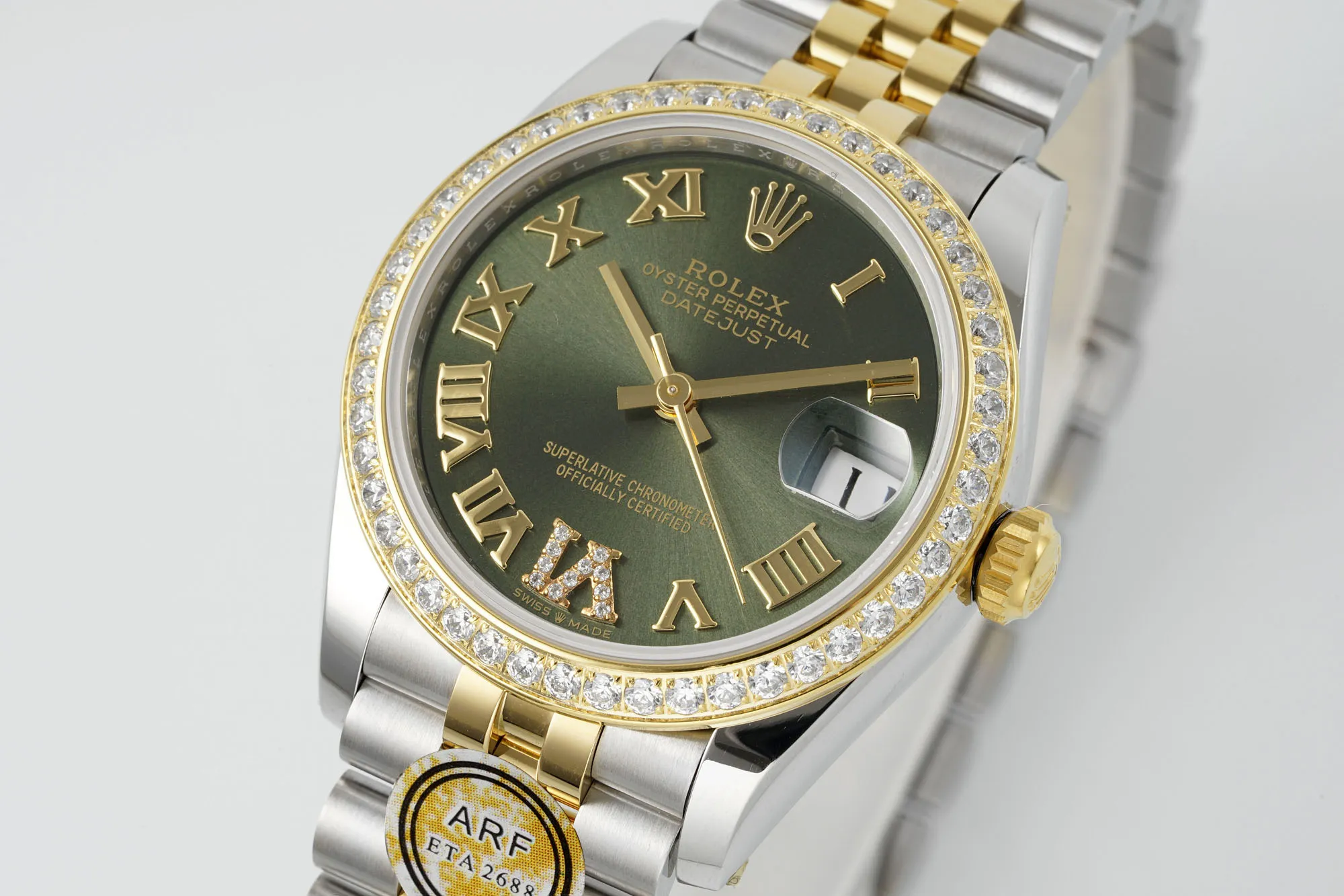 AR Factory Rolex Datejust 31mm Olive Green Roman Numeral Dial Diamond Bezel Two-Tone Yellow Gold & Stainless Steel Jubilee Bracelet Ladies Watch - 图片 2