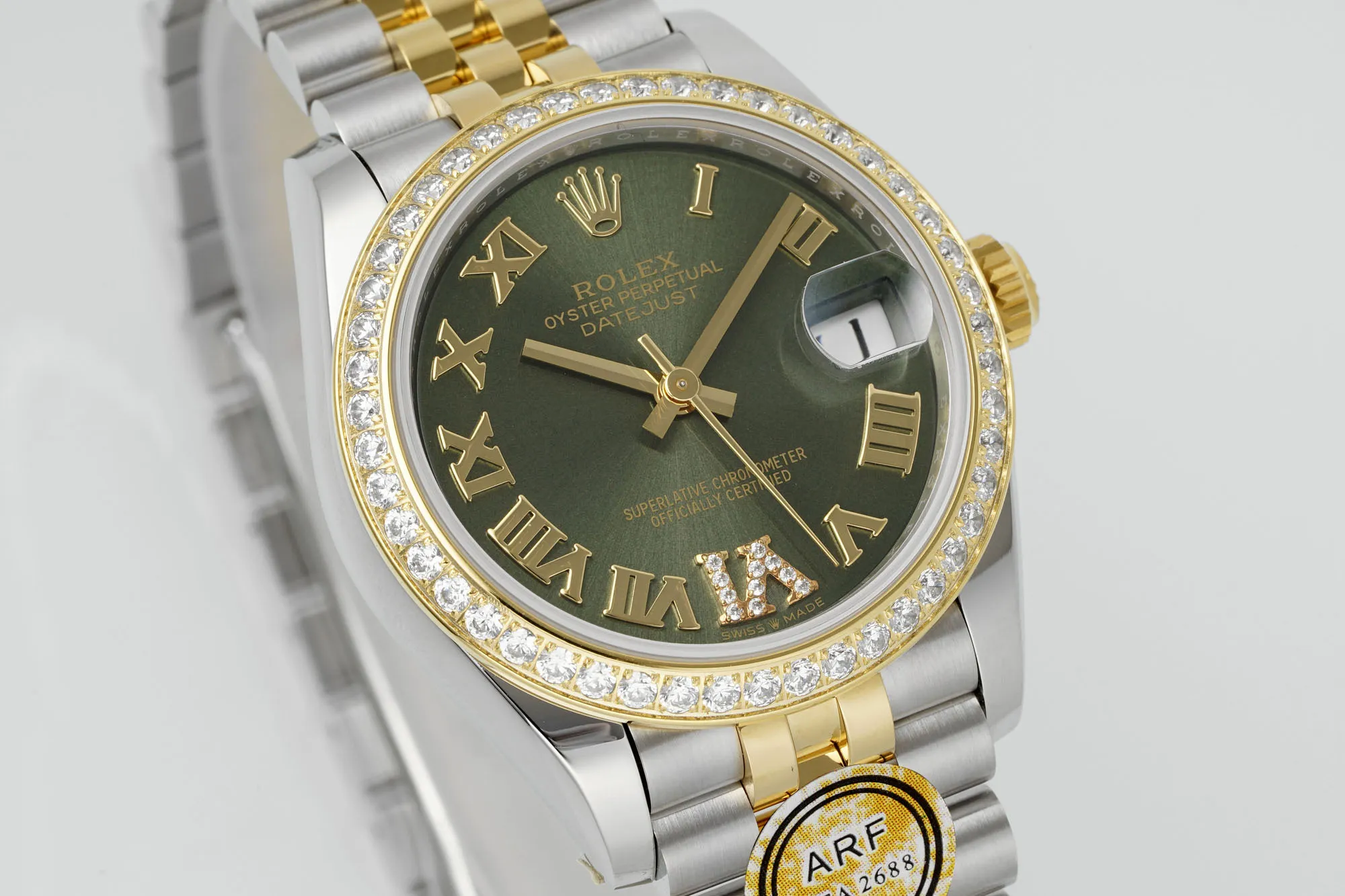 AR Factory Rolex Datejust 31mm Olive Green Roman Numeral Dial Diamond Bezel Two-Tone Yellow Gold & Stainless Steel Jubilee Bracelet Ladies Watch - 图片 3