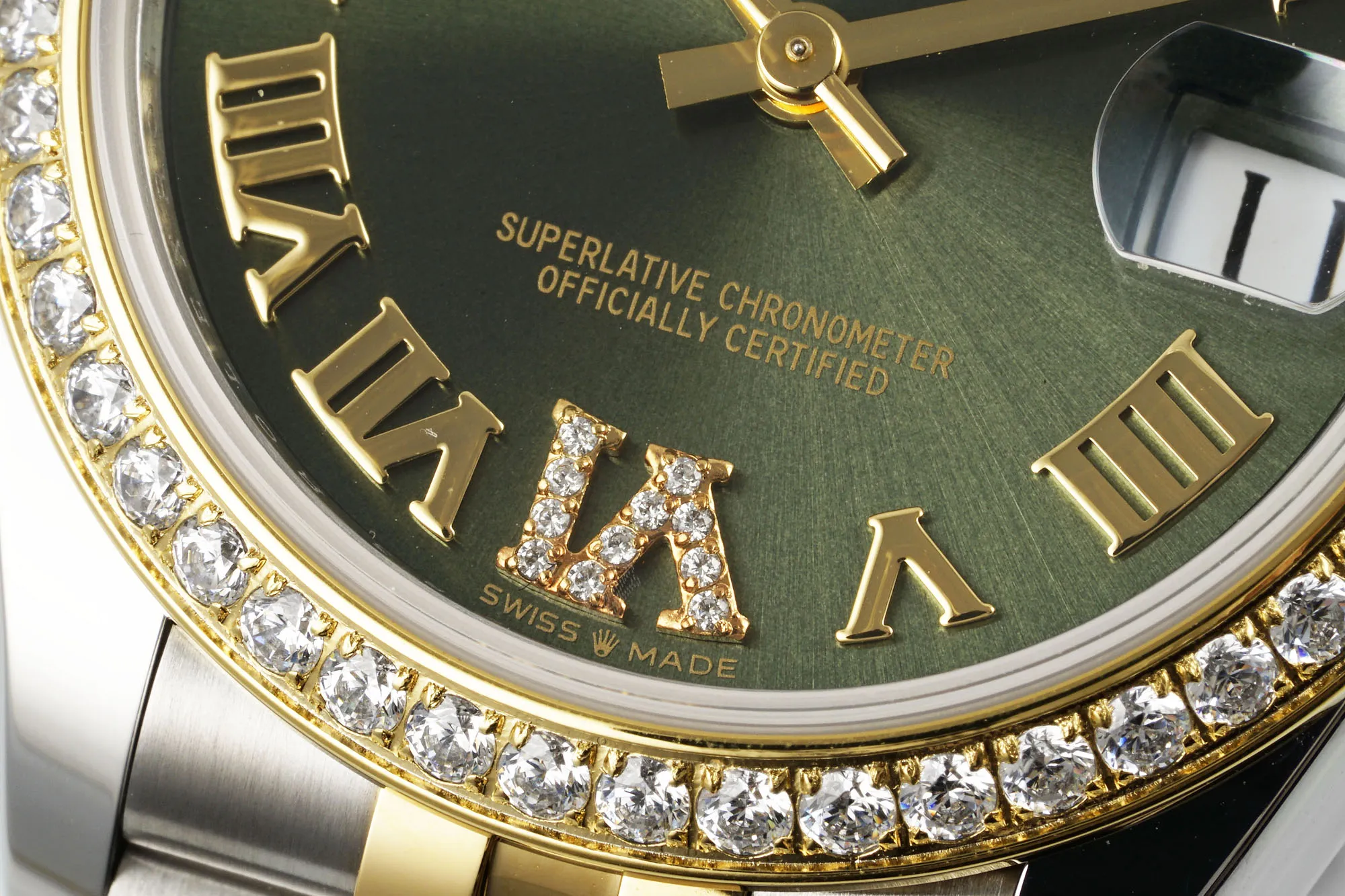 AR Factory Rolex Datejust 31mm Olive Green Roman Numeral Dial Diamond Bezel Two-Tone Yellow Gold & Stainless Steel Jubilee Bracelet Ladies Watch - 图片 5