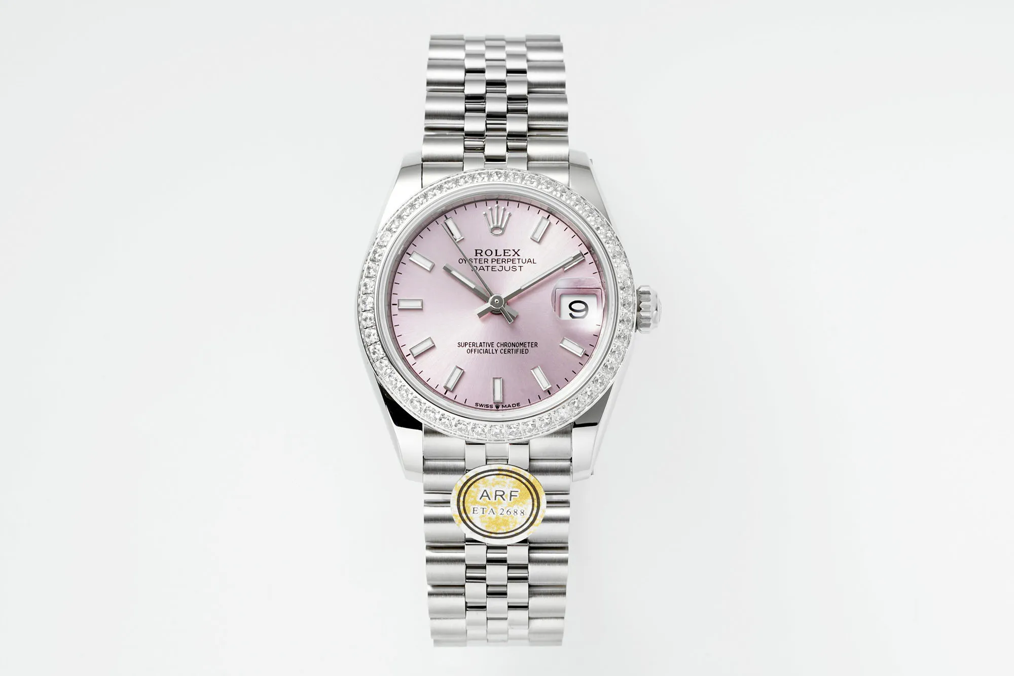 AR Factory Rolex Datejust 31mm Pink Dial Diamond Bezel Stainless Steel Jubilee Bracelet Women’s Luxury Watch