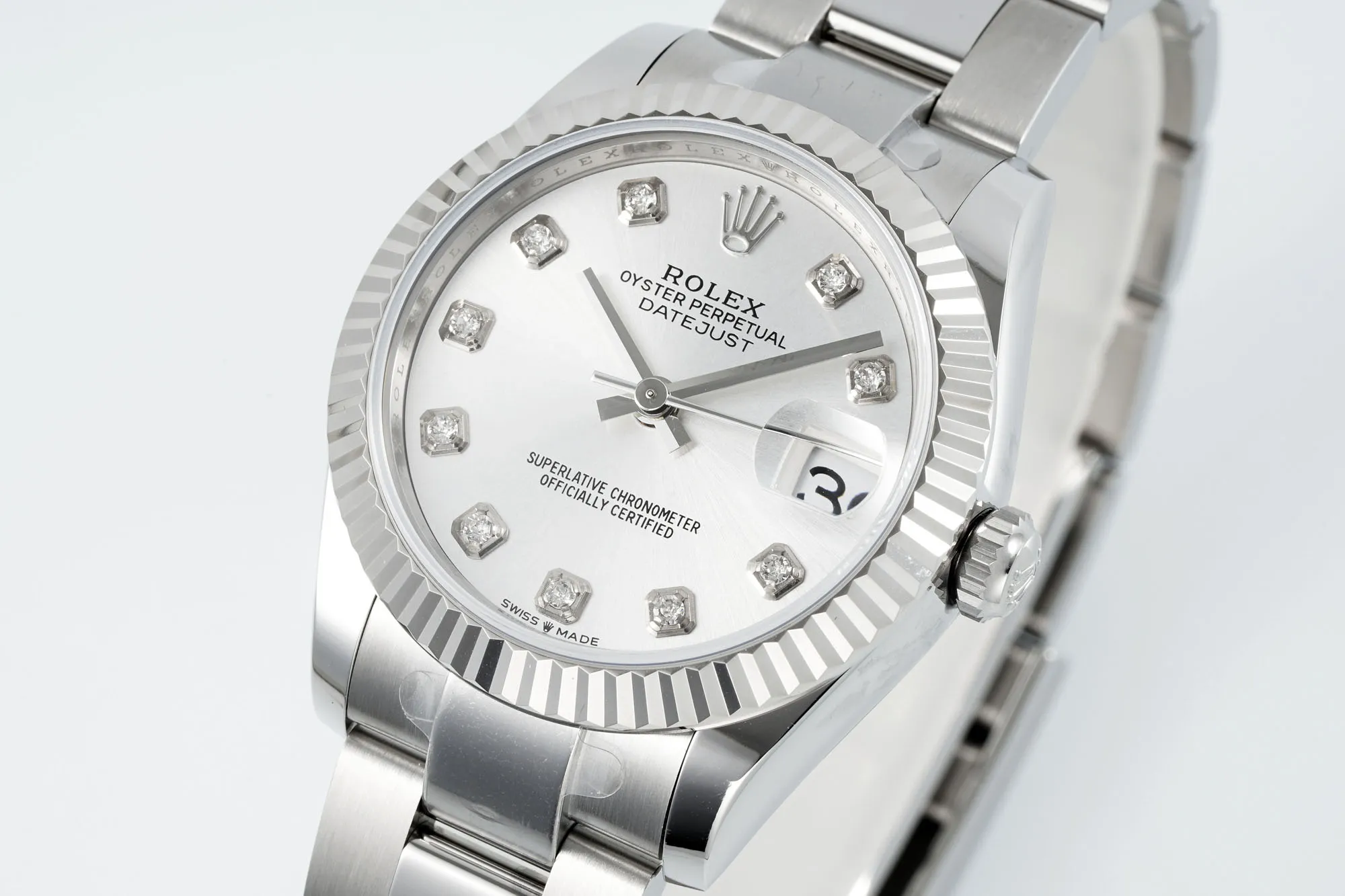 AR Factory Rolex Datejust 31mm Stainless Steel Oyster Bracelet White Dial Diamond Hour Markers Fluted Bezel Automatic Women’s Watch - 图片 2