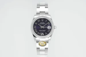 AR Factory Rolex Datejust 31mm Stainless Steel Oyster Perpetual Watch with Purple Roman Numeral Dial and Fluted Bezel