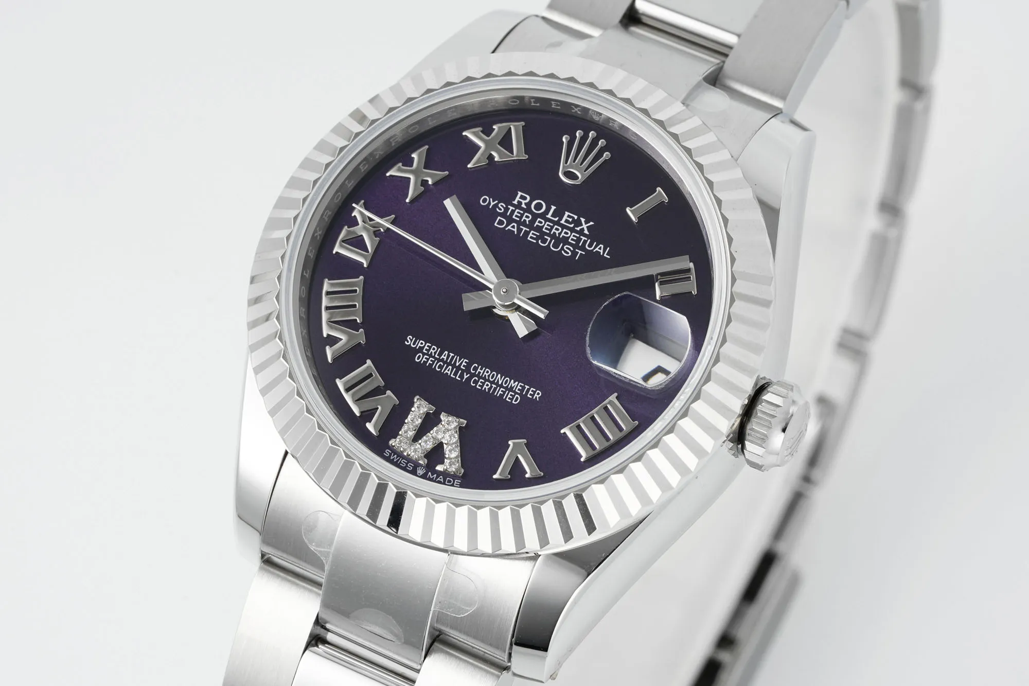 AR Factory Rolex Datejust 31mm Stainless Steel Oyster Perpetual Watch with Purple Roman Numeral Dial and Fluted Bezel - 图片 2