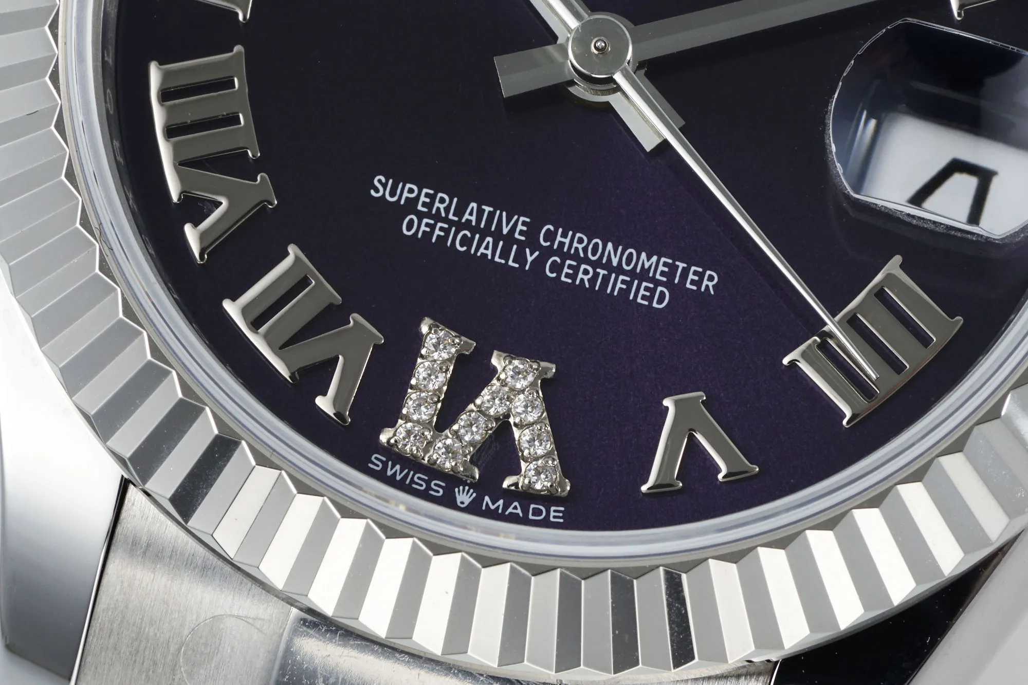 AR Factory Rolex Datejust 31mm Stainless Steel Oyster Perpetual Watch with Purple Roman Numeral Dial and Fluted Bezel - 图片 4
