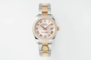 AR Factory Rolex Datejust 31mm Two-Tone Rose Gold and Stainless Steel Diamond Bezel Pink Dial Roman Numerals Women’s Watch