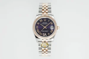 AR Factory Rolex Datejust 31mm Two-Tone Stainless Steel and 18K Everose Gold Aubergine Dial with Roman Numerals Jubilee Bracelet Watch