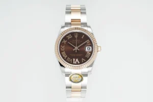 AR Factory Rolex Datejust 31mm Two-Tone Stainless Steel and 18K Rose Gold Chocolate Brown Dial with Roman Numerals Fluted Bezel Oyster Bracelet Watch
