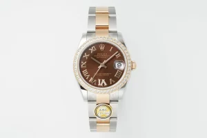 AR Factory Rolex Datejust 31mm Two-Tone Steel and Yellow Gold Oyster Bracelet Chocolate Brown Roman Dial Diamond Bezel Women’s Watch