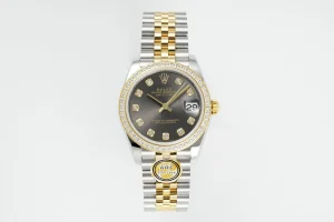AR Factory Rolex Datejust 31mm Two-Tone Yellow Gold and Stainless Steel Black Dial Diamond Bezel and Markers Women’s Luxury Watch