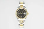 AR Factory Rolex Datejust 31mm Two-Tone Yellow Gold and Stainless Steel Watch with Black Roman Numeral Dial and Fluted Bezel