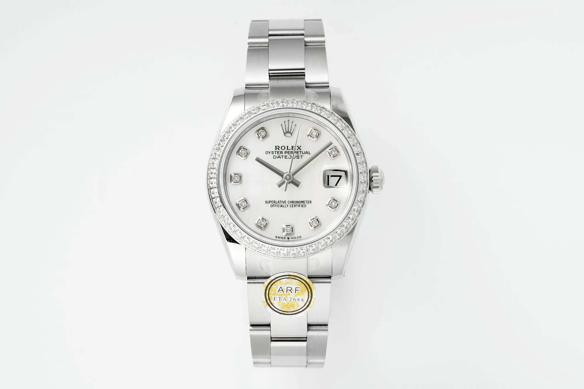 AR Factory Rolex Datejust 31mm White Dial Diamond Bezel Stainless Steel Oyster Bracelet Women’s Watch