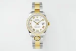 AR Factory Rolex Datejust 31mm White Dial Roman Numerals Diamond Bezel Two-Tone Stainless Steel and Yellow Gold Oyster Bracelet Ladies Watch