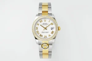 AR Factory Rolex Datejust 31mm White Dial Roman Numerals Diamond Bezel Two-Tone Stainless Steel and Yellow Gold Oyster Bracelet Ladies Watch
