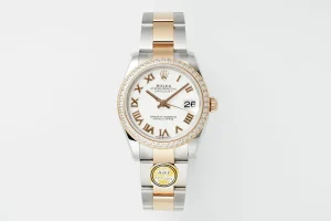 AR Factory Rolex Datejust 31mm White Dial Roman Numerals Diamond Bezel Two-Tone Steel and Rose Gold Oyster Bracelet Women’s Watch