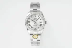 AR Factory Rolex Datejust 31mm White Roman Dial Diamond Bezel Stainless Steel Oyster Bracelet Ladies Watch