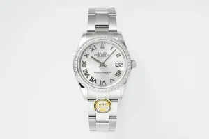 AR Factory Rolex Datejust 31mm White Roman Dial Diamond Bezel Stainless Steel Oyster Bracelet Ladies Watch