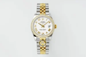 AR Factory Rolex Datejust 31mm White Roman Dial Diamond Bezel Two-Tone Yellow Gold & Steel Jubilee Bracelet Ladies Watch