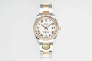 AR Factory Rolex Datejust 31mm White Roman Numeral Dial Two-Tone Stainless Steel and Rose Gold Oyster Bracelet Women’s Watch