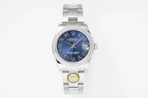 AR Factory Rolex Datejust 36mm Blue Dial Roman Numerals Diamond Bezel Stainless Steel Oyster Bracelet Luxury Watch