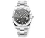 AR Factory Rolex Datejust 41 Grey Dial Fluted Bezel Stainless Steel Oyster Bracelet Men’s Luxury Watch