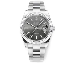 AR Factory Rolex Datejust 41 Grey Dial Fluted Bezel Stainless Steel Oyster Bracelet Men’s Luxury Watch