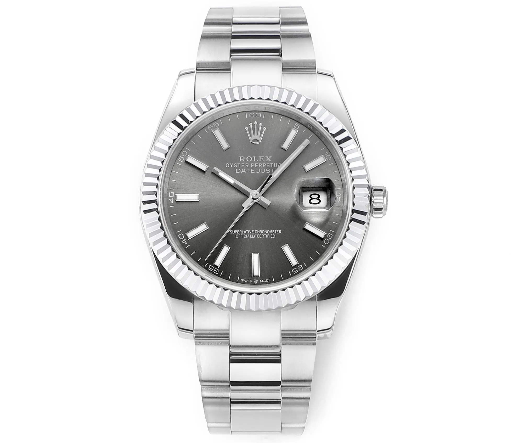 AR Factory Rolex Datejust 41 Grey Dial Fluted Bezel Stainless Steel Oyster Bracelet Men’s Luxury Watch