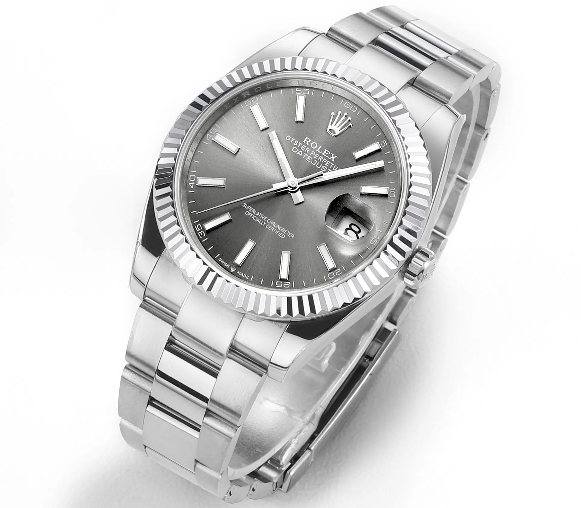 AR Factory Rolex Datejust 41 Grey Dial Fluted Bezel Stainless Steel Oyster Bracelet Men’s Luxury Watch - 图片 2