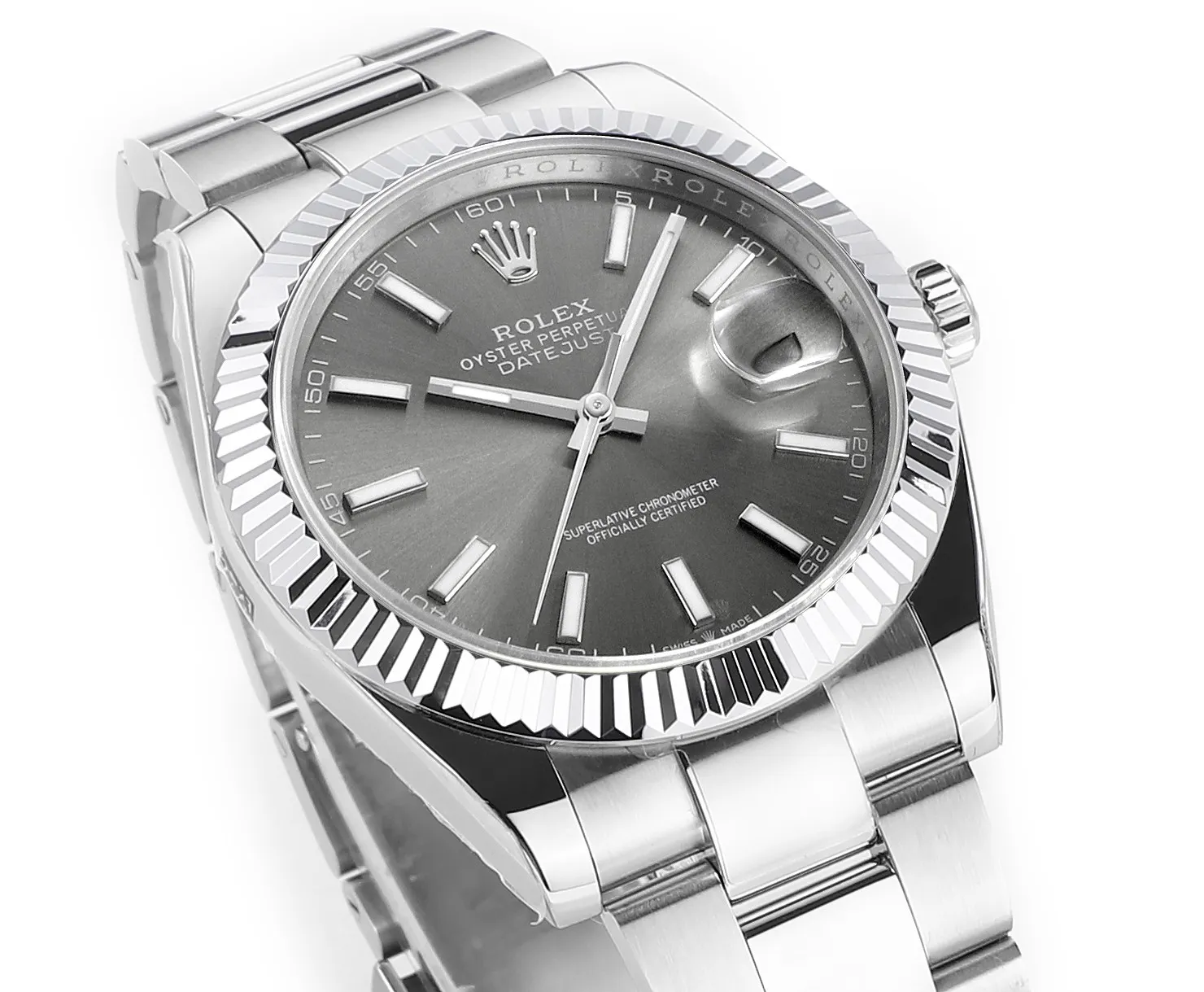 AR Factory Rolex Datejust 41 Grey Dial Fluted Bezel Stainless Steel Oyster Bracelet Men’s Luxury Watch - 图片 3
