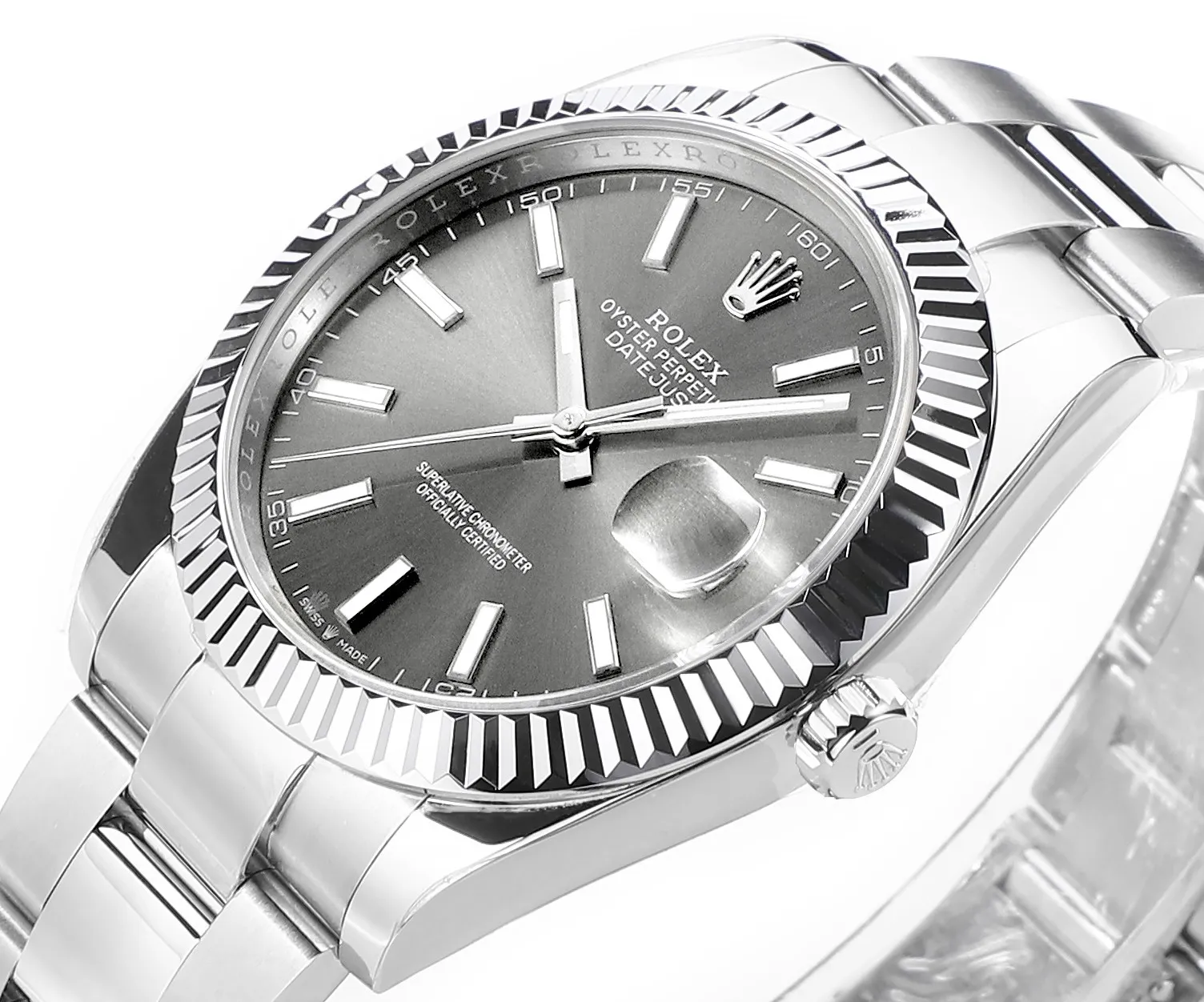 AR Factory Rolex Datejust 41 Grey Dial Fluted Bezel Stainless Steel Oyster Bracelet Men’s Luxury Watch - 图片 4