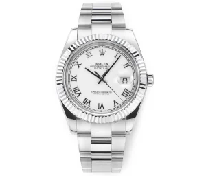 AR Factory Rolex Datejust 41 White Roman Dial Fluted Bezel Oystersteel Automatic Men’s Watch