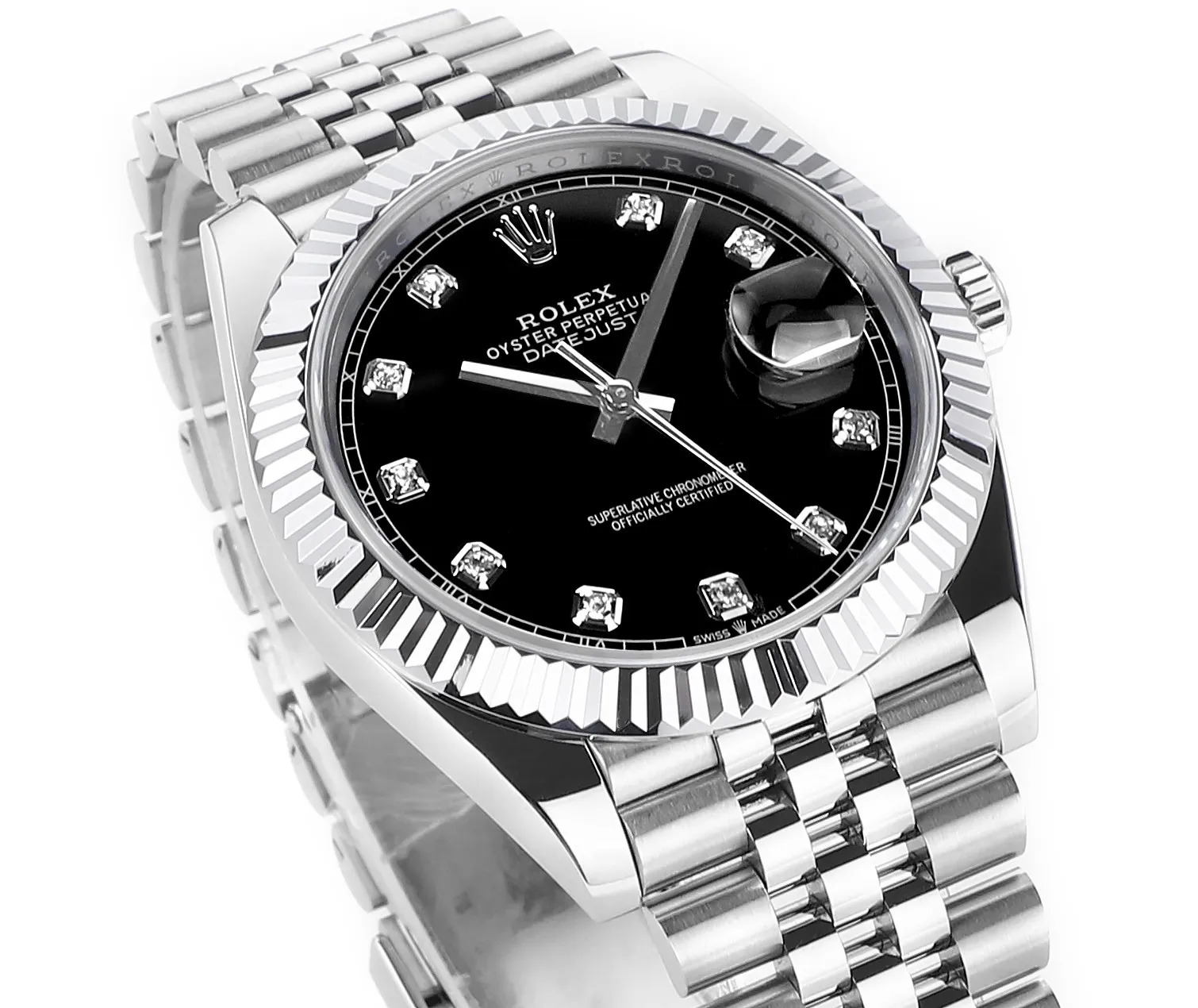 AR Factory Rolex Datejust 41mm Black Dial Diamond Markers Fluted Bezel Stainless Steel Jubilee Bracelet Men’s Luxury Watch - 图片 3