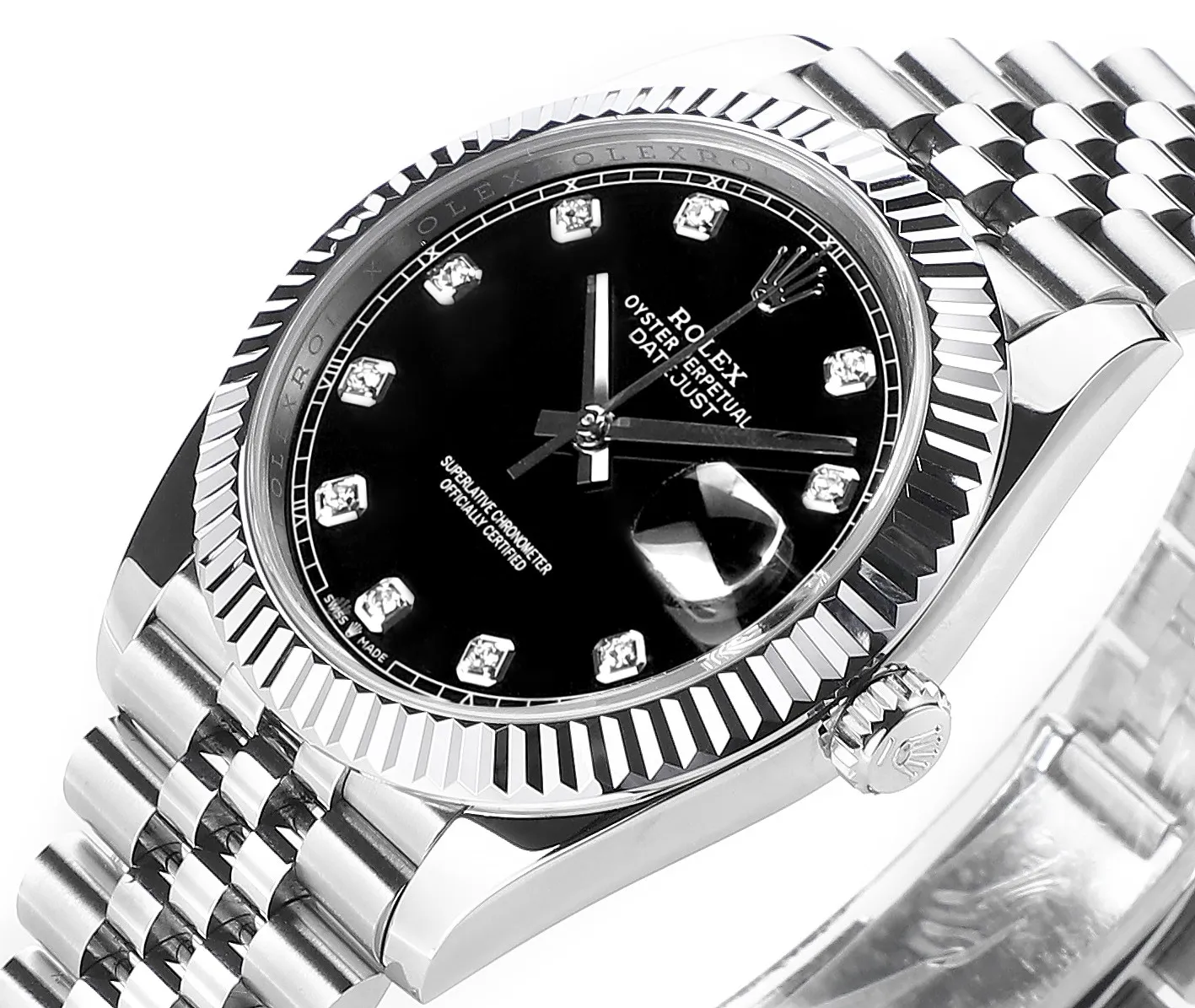AR Factory Rolex Datejust 41mm Black Dial Diamond Markers Fluted Bezel Stainless Steel Jubilee Bracelet Men’s Luxury Watch - 图片 4