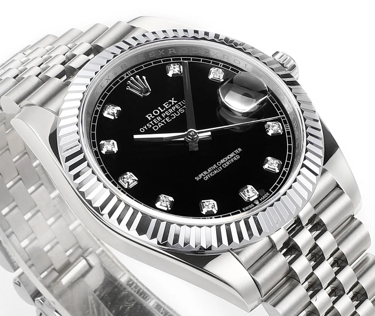 AR Factory Rolex Datejust 41mm Black Dial Diamond Markers Fluted Bezel Stainless Steel Jubilee Bracelet Men’s Luxury Watch - 图片 5