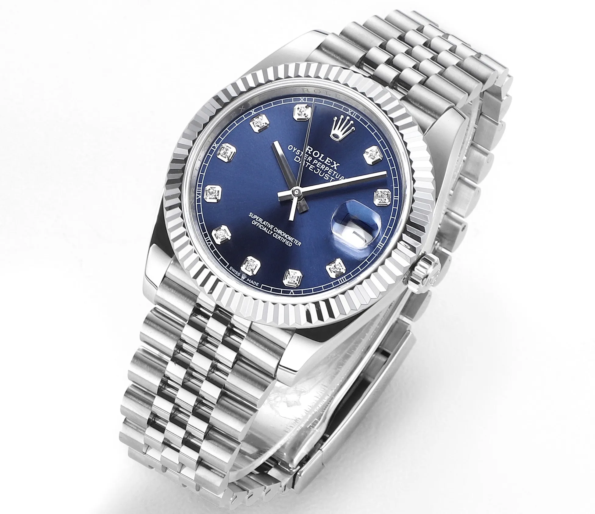 AR Factory Rolex Datejust 41mm Blue Dial Diamond Hour Markers Fluted Bezel Stainless Steel Jubilee Bracelet Luxury Watch - 图片 2