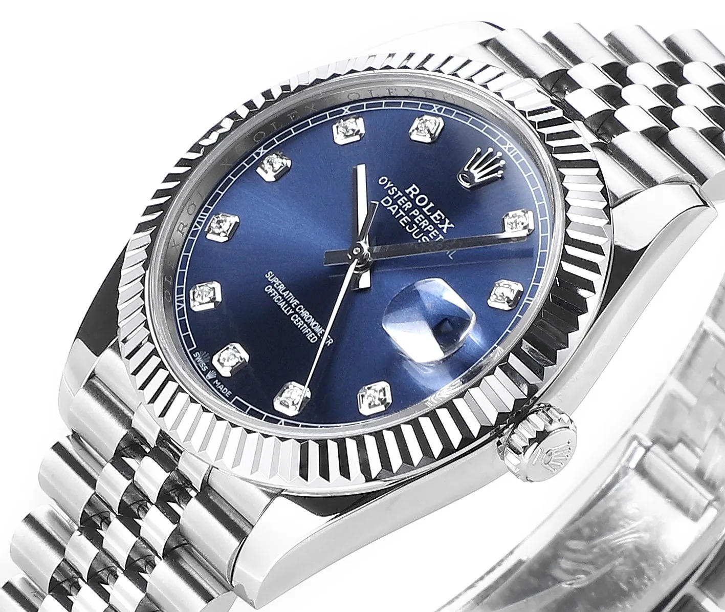 AR Factory Rolex Datejust 41mm Blue Dial Diamond Hour Markers Fluted Bezel Stainless Steel Jubilee Bracelet Luxury Watch - 图片 4