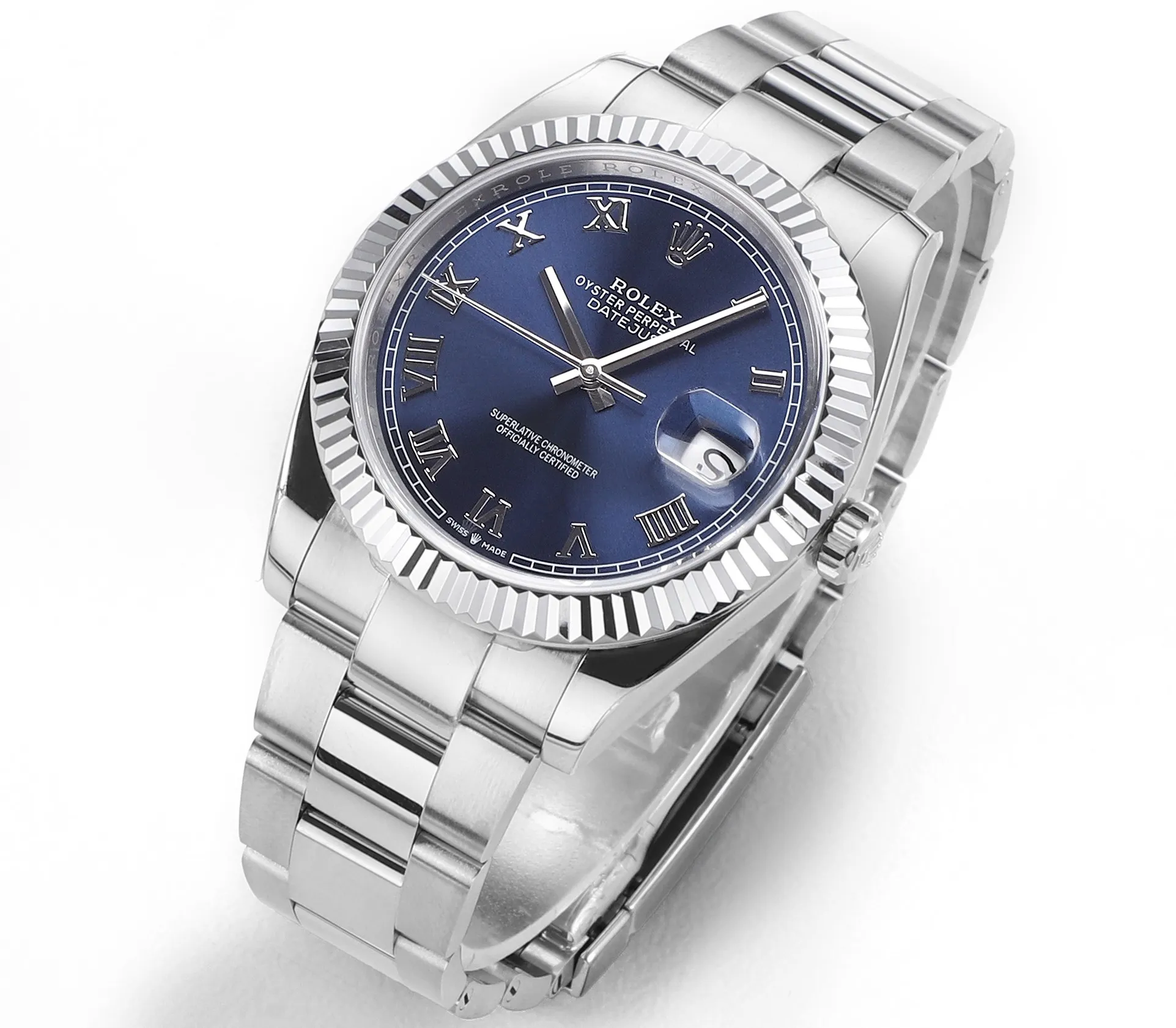 AR Factory Rolex Datejust 41mm Blue Roman Dial Fluted Bezel Stainless Steel Oyster Bracelet Men’s Watch - 图片 2