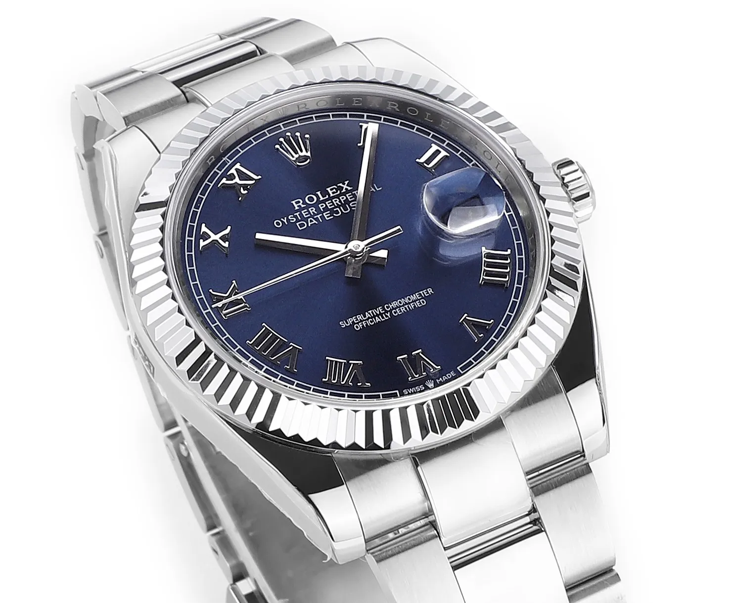 AR Factory Rolex Datejust 41mm Blue Roman Dial Fluted Bezel Stainless Steel Oyster Bracelet Men’s Watch - 图片 3
