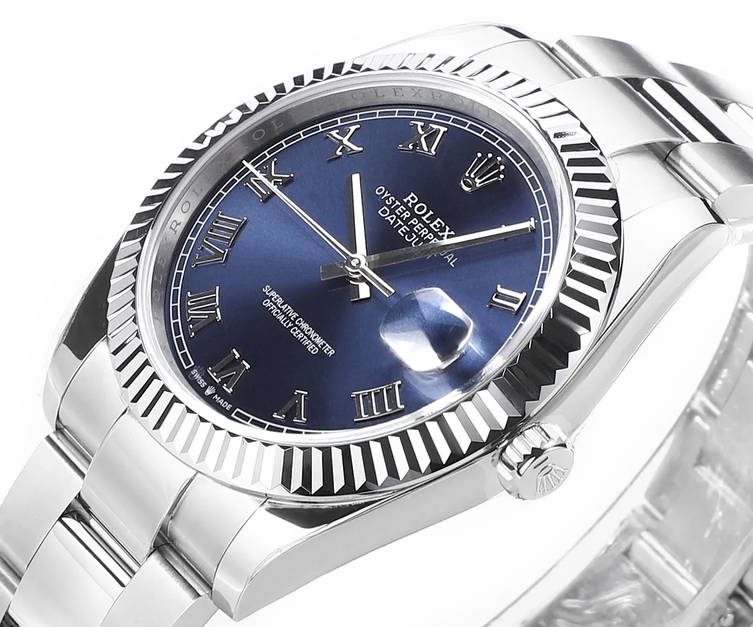AR Factory Rolex Datejust 41mm Blue Roman Dial Fluted Bezel Stainless Steel Oyster Bracelet Men’s Watch - 图片 4