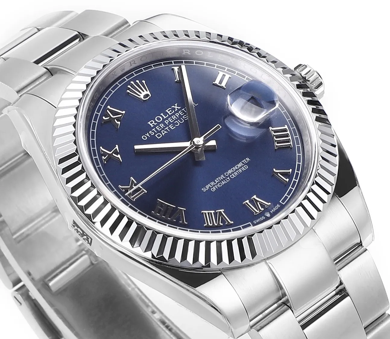 AR Factory Rolex Datejust 41mm Blue Roman Dial Fluted Bezel Stainless Steel Oyster Bracelet Men’s Watch - 图片 5